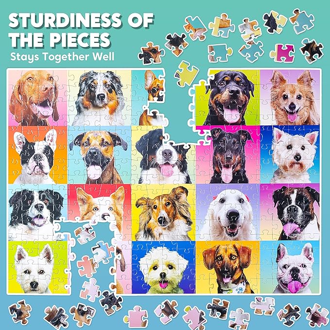 JOYIN 300 pcs Multicolor Dogs Puzzles, Jigsaw Puzzle for Kids and Adults(27.6" x 19.7"), Puppy Theme Puzzles for Teens, Collection Gift Home Art Decor