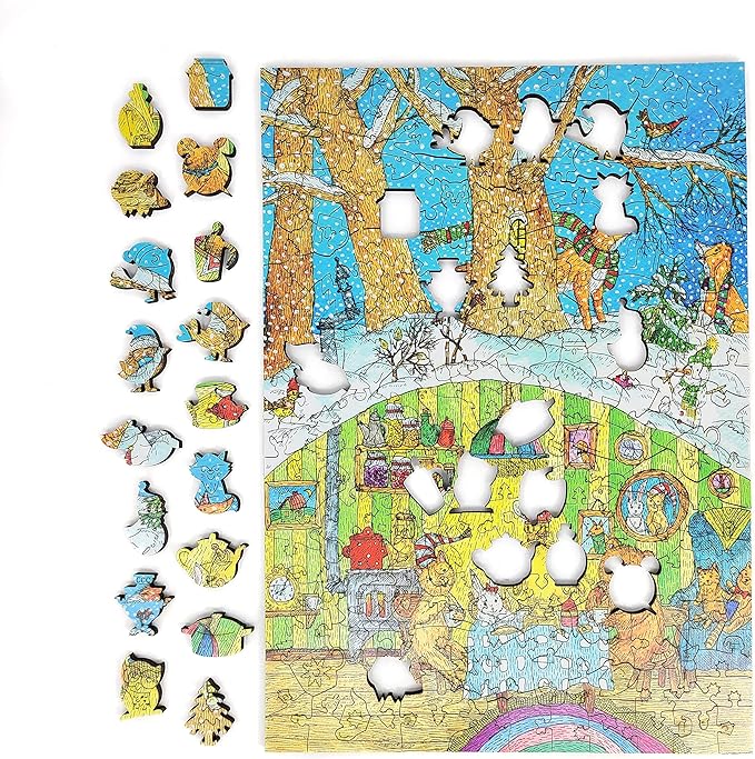 Wooden Jigsaw Puzzle for Adults - Uniquely Shaped Pieces - Made in The USA by FoxSmartBox - 195 Pieces - Visiting The Bear