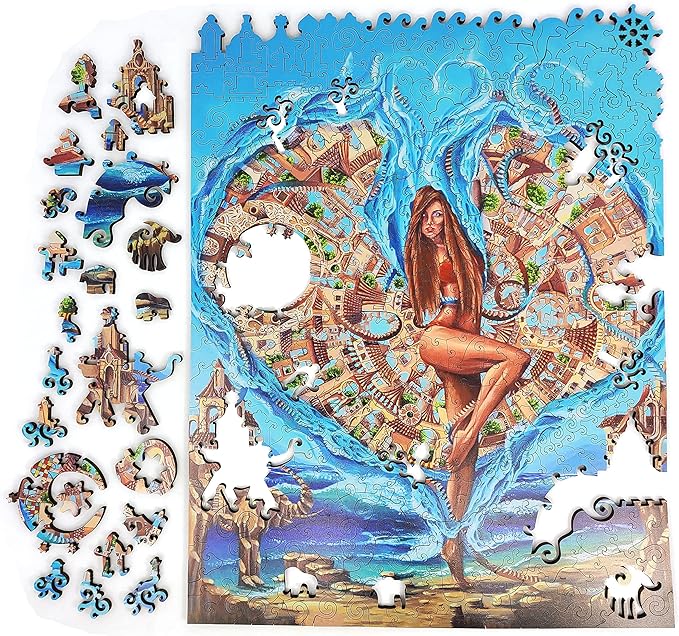 Wooden Puzzle for Adults - Uniquely Shaped Pieces - Made in The USA by FoxSmartBox - 350 Pieces - Sea Harmony