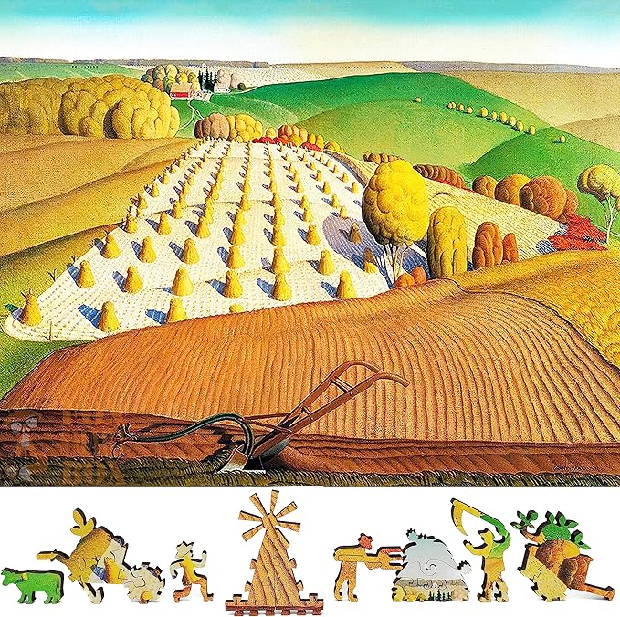 Wooden Puzzle for Adults - Uniquely Shaped Pieces - Made in The USA by FoxSmartBox - 242 Pieces - Fall Plowing