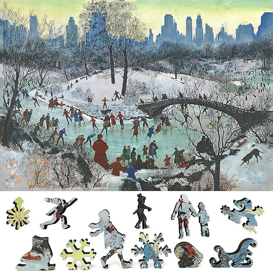 Wooden Puzzle for Adults - Uniquely Shaped Pieces - Made in The USA by FoxSmartBox - 180 Pieces - Skating in Central Park
