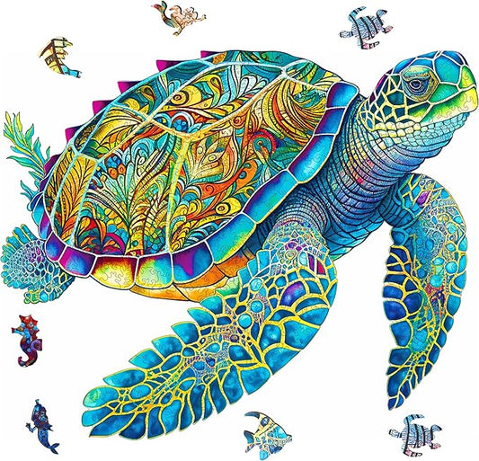 Wooden Puzzles, Sea Turtle Jigsaw Puzzles 200 Pieces, Unique Shaped Wooden Puzzle for Adults and Kids, Ghristmas Gift Family Game 9.2 x 11.2 Inch