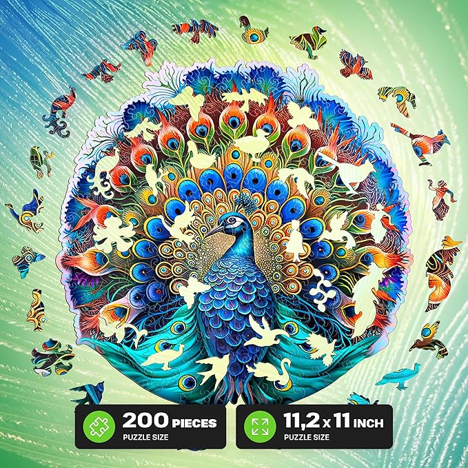 ESC WELT Wooden Peacock Puzzles 200 Pieces Captivating Mind Game for Teens and Adults Educational Toy Fun Eco Friendly Challenge Game Wooden Puzzle