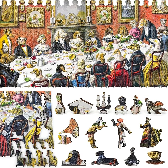 Wooden Jigsaw Рuzzle for Adults - Uniquely Shaped Pieces - Made in The USA by FoxSmartBox - 365 Pieces - The Dogs Dinner Party