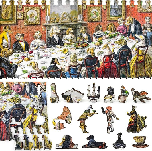 Wooden Jigsaw Рuzzle for Adults - Uniquely Shaped Pieces - Made in The USA by FoxSmartBox - 365 Pieces - The Dogs Dinner Party